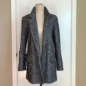 Massimo Dutti Black & White Melange Wool-Mix Coat